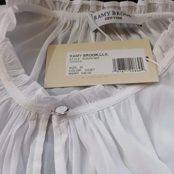 NWT - Ramy Brook Hermine Short Sleeve Blouse in Ivory Size: M - Picture 2 of 7